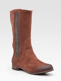 Slightly distressed suede hits at the mid-calf, concluding with uniquely crafted leather woven details on the side. Stacked heel, 1 (25mm) Shaft, 11 Leg circumference, 6 Suede upper Suede lining Rubber sole Padded insole Imported Slightly distressed suede hits at the mid-calf, concluding with uniquely crafted leather woven details on the side. Stacked heel, 1 (25mm) Shaft, 11 Leg circumference, 6 Suede upper Suede lining Rubber sole Padded insole Imported