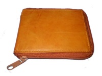 Wallet Leather Bifold Zipper Close Tan Orange with Card File Wallet Leather Bifold Zipper Close Tan Orange with Card File