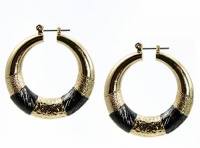 Alfani Earrings, Gold-Tone and Hematite Textured Hoop Earrings Alfani Earrings, Gold-Tone and Hematite Textured Hoop Earrings