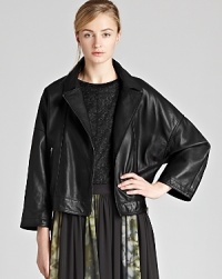 Chic, cropped and oversized, this high-style REISS 1971 leather biker jacket reveals the shape and volume of fall's trendsetting silhouettes for a relaxed take on an iconic look. Chic, cropped and oversized, this high-style REISS 1971 leather biker jacket reveals the shape and volume of fall's trendsetting silhouettes for a relaxed take on an iconic look.