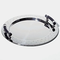 This round tray with handles by designer Michael Graves in polished steel with black handles is a great and stylish way to serve your guests.