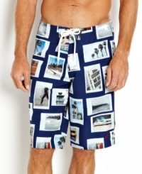 Lace up in these boardshort swim trunks from Nautica and crash the waves in classic style. Lace up in these boardshort swim trunks from Nautica and crash the waves in classic style.