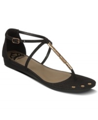 Quite the minimal treat. The treble sandals by Fergalicious feature metal detailing along the slim vamp and a stacked mini wedge heel. Quite the minimal treat. The treble sandals by Fergalicious feature metal detailing along the slim vamp and a stacked mini wedge heel.