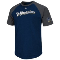 MLB Milwaukee Brewers Big Leaguer Fashion Crew Neck Ringer T-Shirt, Navy Heather/Charcoal Heather, Large MLB Milwaukee Brewers Big Leaguer Fashion Crew Neck Ringer T-Shirt, Navy Heather/Charcoal Heather, Large