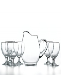 Modern curves and a dishwasher-safe design make this glassware set a clear winner for casual entertaining. The large pitcher – perfect for water, sangria or fruit punch – keeps refills to a minimum. Modern curves and a dishwasher-safe design make this glassware set a clear winner for casual entertaining. The large pitcher – perfect for water, sangria or fruit punch – keeps refills to a minimum.