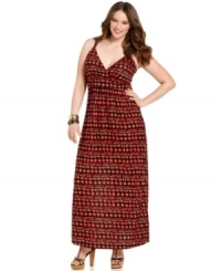 Be fashionably comfy in American Rag's sleeveless plus size maxi dress, spotlighting a fun print. Be fashionably comfy in American Rag's sleeveless plus size maxi dress, spotlighting a fun print.