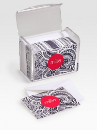 A set made just for you (or someone you love) includes 25 patterned notecards with any name on the front and plenty of room to write inside. Arrives in a convenient Lucite box with coordinating envelopes. Perfect gift idea 5¾W X 4¼H X 3½D Made in USAFOR PERSONALIZATION Select a quantity, then scroll down and click on PERSONALIZE & ADD TO BAG to choose and preview your personalization options. Please allow 2 weeks for delivery. A set made just for you (or someone you love) includes 25 patterned notecards with any name on the front and plenty of room to write inside. Arrives in a convenient Lucite box with coordinating envelopes. Perfect gift idea 5¾W X 4¼H X 3½D Made in USAFOR PERSONALIZATION Select a quantity, then scroll down and click on PERSONALIZE & ADD TO BAG to choose and preview your personalization options. Please allow 2 weeks for delivery.