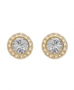 For a look that shines, yet subtle enough for every day style. Swarovski's chic, circle studs feature a round-cut crystal center stone surrounded by sparkling crystal edges. Crafted in gold tone mixed metal. Approximate diameter: 1/3 inches.