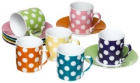 Classic Coffee & Tea White Dots Espresso Cups & Saucers, Set of 6, Assorted Classic Coffee & Tea White Dots Espresso Cups & Saucers, Set of 6, Assorted