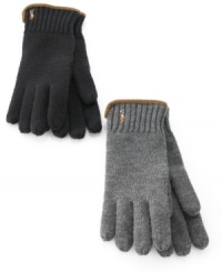 Bundle up with the ultimate warmth of merino wool in these signature suede-trimmed knit gloves from Polo Ralph Lauren. Bundle up with the ultimate warmth of merino wool in these signature suede-trimmed knit gloves from Polo Ralph Lauren.
