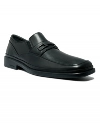 A little bit of polish goes a long way, especially when you're sporting these classic leather loafers for men with sleek logo-embossed hardware from Calvin Klein's collection of men's dress shoes. A little bit of polish goes a long way, especially when you're sporting these classic leather loafers for men with sleek logo-embossed hardware from Calvin Klein's collection of men's dress shoes.