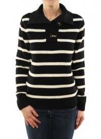 Lauren Jeans Co By Ralph Lauren Women's Pullover Stripped Knit Sweater Black