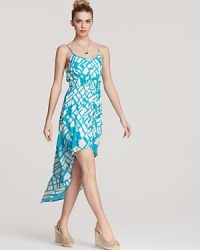 Emboldened by a vibrant print, this Akiko dress boasts a cascading high/low hem for extra drama. Emboldened by a vibrant print, this Akiko dress boasts a cascading high/low hem for extra drama.