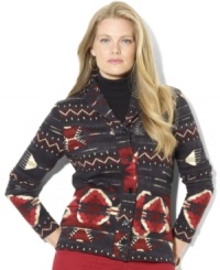 Lauren Ralph Lauren's heritage shawl-collar plus size cardigan is rendered in a soft fleece for comfort and style. Lauren Ralph Lauren's heritage shawl-collar plus size cardigan is rendered in a soft fleece for comfort and style.