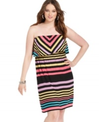 Get spot-on style in American Rag's strapless plus size dress, spotlighting on-trend stripes! Get spot-on style in American Rag's strapless plus size dress, spotlighting on-trend stripes!