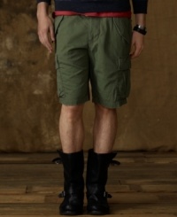 Constructed from durable, faded and frayed cotton twill, a rugged short is crafted with surplus-inspired pockets and a slim fit for an urban feel. Constructed from durable, faded and frayed cotton twill, a rugged short is crafted with surplus-inspired pockets and a slim fit for an urban feel.