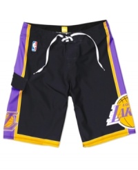 LA Lakers fans, show your support in style with these Quiksilver NBA board shorts. LA Lakers fans, show your support in style with these Quiksilver NBA board shorts.