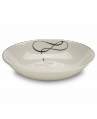 Sweet yet sophisticated, a loopy ribbon design sweeps across this porcelain soup bowl from Mikasa. Complete with a sparkling platinum rim, this flirty pattern captivates everyone at the dinner table. Sweet yet sophisticated, a loopy ribbon design sweeps across this porcelain soup bowl from Mikasa. Complete with a sparkling platinum rim, this flirty pattern captivates everyone at the dinner table.