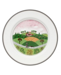 A hunter and his hound dog follow tracks up and down the hillside on this Design Naif salad plate, featuring premium Villeroy & Boch porcelain. A hunter and his hound dog follow tracks up and down the hillside on this Design Naif salad plate, featuring premium Villeroy & Boch porcelain.