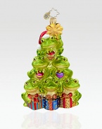 An artisan-crafted Christmas collectible in mouthblown glass, individually handpainted and glitter-dusted with one-of-a-kind charm you'll cherish forever. Tempered glass resists breakage 5 long Imported 