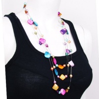Triple Strands Blister Shell and Beaded Long Necklace Multi Color 48'' Triple Strands Blister Shell and Beaded Long Necklace Multi Color 48''
