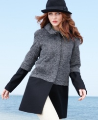Whether you go for a solid color or the chic colorblocked boucle version, Nine West's coat looks totally sophisticated. A warm wool blend gives it an inviting feel. Whether you go for a solid color or the chic colorblocked boucle version, Nine West's coat looks totally sophisticated. A warm wool blend gives it an inviting feel.