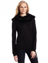 Ak Anne Klein Women's Longsleeve Faux Fur Fold Out Collar Top, Black, Medium Ak Anne Klein Women's Longsleeve Faux Fur Fold Out Collar Top, Black, Medium