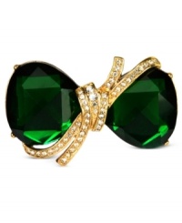 Wrap up your wish list this holiday with this charming bow-designed box pin from Jones New York. The faceted green beads are embellished with shimmering clear stones. Crafted in gold tone mixed metal. Approximate length: 1-1/4 inches. Includes gift box. Wrap up your wish list this holiday with this charming bow-designed box pin from Jones New York. The faceted green beads are embellished with shimmering clear stones. Crafted in gold tone mixed metal. Approximate length: 1-1/4 inches. Includes gift box.
