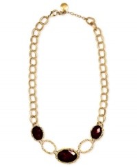Round out your look with this linked necklace from Jones New York. Gorgeous red beads in epoxy with abalone sheeting lend a soothing finish. Crafted in worn gold tone mixed metal. Approximate length: 15 inches + 2-1/2-inch extender. Round out your look with this linked necklace from Jones New York. Gorgeous red beads in epoxy with abalone sheeting lend a soothing finish. Crafted in worn gold tone mixed metal. Approximate length: 15 inches + 2-1/2-inch extender.