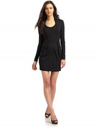 THE LOOKRound neckline with stand-up collar in backPleated details at neckline Long sleevesFlared skirt with pleats Back zip closureBack dartsTHE FITAbout 32 from shoulder to hemTHE MATERIAL69% viscose/27% polyamide/4% elastaneCARE & ORIGINMachine washImportedModel shown is 5'9 (175cm) wearing US size 4. THE LOOKRound neckline with stand-up collar in backPleated details at neckline Long sleevesFlared skirt with pleats Back zip closureBack dartsTHE FITAbout 32 from shoulder to hemTHE MATERIAL69% viscose/27% polyamide/4% elastaneCARE & ORIGINMachine washImportedModel shown is 5'9 (175cm) wearing US size 4.