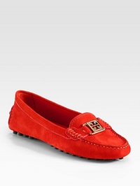 Comfortable suede staple with a goldtone logo detail, contrast stitching and rubber sole for traction. Suede upperLeather liningRubber solePadded insoleImported Comfortable suede staple with a goldtone logo detail, contrast stitching and rubber sole for traction. Suede upperLeather liningRubber solePadded insoleImported