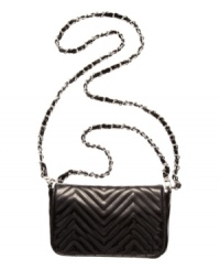 Get an instant style upgrade by adding this quilted chevron print crossbody to your look for day or night. A high-shine chain embellished strap gives crave-worthy edge to this versatile look by Big Buddha. Get an instant style upgrade by adding this quilted chevron print crossbody to your look for day or night. A high-shine chain embellished strap gives crave-worthy edge to this versatile look by Big Buddha.