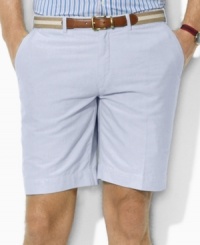 Rendered in soft, light-as-air cotton oxford, a preppy short is tailored in a relaxed, classic fit with a curtained waistband. Rendered in soft, light-as-air cotton oxford, a preppy short is tailored in a relaxed, classic fit with a curtained waistband.