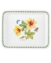 An exotic take on the much-loved Botanic Garden pattern, this lasagna dish blooms with fresh and fiery hibiscus plucked from the Hawaiian islands. Portmeirion's trademark triple-leaf border puts the finishing touch on this new dinnerware classic. An exotic take on the much-loved Botanic Garden pattern, this lasagna dish blooms with fresh and fiery hibiscus plucked from the Hawaiian islands. Portmeirion's trademark triple-leaf border puts the finishing touch on this new dinnerware classic.