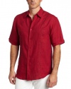 Cubavera Men's Short Sleeve Linen Engineered Panel Woven