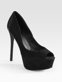 Goldtone snake-print leather heel adds a hint of luxe to this sultry suede platform design. Snake-print leather heel, 5 (125mm)Covered platform, 1½ (40mm)Compares to a 3½ heel (90mm)Suede upperLeather lining and solePadded insoleMade in ItalyOUR FIT MODEL RECOMMENDS ordering one half size up as this style runs small Goldtone snake-print leather heel adds a hint of luxe to this sultry suede platform design. Snake-print leather heel, 5 (125mm)Covered platform, 1½ (40mm)Compares to a 3½ heel (90mm)Suede upperLeather lining and solePadded insoleMade in ItalyOUR FIT MODEL RECOMMENDS ordering one half size up as this style runs small