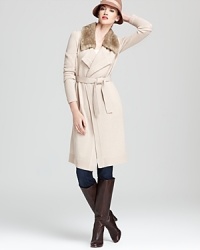Layered neutrals make a statement atop an effortlessly elegant Anne Klein cardigan, accented with a faux-fur collar for a touch of exotic chic. Layered neutrals make a statement atop an effortlessly elegant Anne Klein cardigan, accented with a faux-fur collar for a touch of exotic chic.