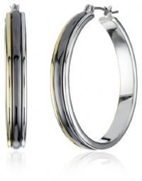 Anne Klein Mixed Metal Gold-Tone Plated and Hematite-Color Hoop Earrings