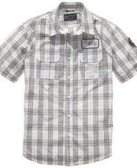 Easy plaid. With a laid-back look, this American Rag shirt will redefine your weekend. Easy plaid. With a laid-back look, this American Rag shirt will redefine your weekend.