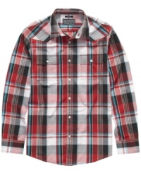 Get pumped up with plaid. Classic style will be all yours in this stylish shirt from American Rag. Get pumped up with plaid. Classic style will be all yours in this stylish shirt from American Rag.