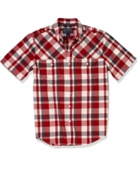 Urban cowboy. Whether you're in the country, the city, or somewhere in between, this plaid shirt from American Rag will keep you comfortable and looking good. Urban cowboy. Whether you're in the country, the city, or somewhere in between, this plaid shirt from American Rag will keep you comfortable and looking good.
