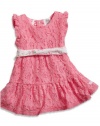 GUESS Kids Girls Baby Lace Dress with Printed Sash and Bl, PINK (3/6M)