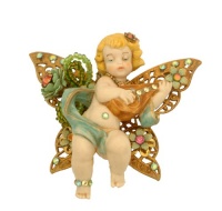 Gorgeous Michal Negrin Cherub Figurine in a Butterfly Hair Brooch Accented with Hand Painted Flowers, Vintage Rose, Green and Pink Swarovski Crystals; Handmade in Israel Gorgeous Michal Negrin Cherub Figurine in a Butterfly Hair Brooch Accented with Hand Painted Flowers, Vintage Rose, Green and Pink Swarovski Crystals; Handmade in Israel