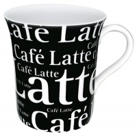 Konitz 12-Ounce Cafe Latte Writing On Black Mugs, Black/White, Set of 4 Konitz 12-Ounce Cafe Latte Writing On Black Mugs, Black/White, Set of 4