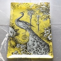 Large transferware, glass basket tray. Features a peacock motif kiln-fired to glass. Large transferware, glass basket tray. Features a peacock motif kiln-fired to glass.