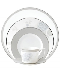 Twice as nice. Wedgwood layers pale blue hydrangeas with shimmering accents and bands of flecked pewter in the Patina Platinum place setting. White bone china edged in precious platinum provides an exquisite base for a beautiful pairing. Twice as nice. Wedgwood layers pale blue hydrangeas with shimmering accents and bands of flecked pewter in the Patina Platinum place setting. White bone china edged in precious platinum provides an exquisite base for a beautiful pairing.