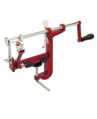 Get to the core of your favorite fruit with this innovative addition to your kitchen. The hand-cranked machine clamps securely onto your countertop and then peels, cores and slices apples for a fast and easy way to make all of your favorites, like apple pie, apple turnovers, applesauce and more!