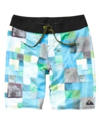 With a shore-inspired pattern, these board shorts from Quiksilver are ready to hit the sand and surf. With a shore-inspired pattern, these board shorts from Quiksilver are ready to hit the sand and surf.