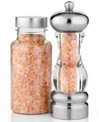 The spice of life. Give your meals a bump up to gourmet with this flavor-packed set of Pink Himalayan Sea Salt. Including a grinder and refill bottle, this meal-maker draws out irresistible notes and hidden tones of your most masterful meals.