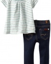 7 For All Mankind Baby-girls Infant Striped Top/Jean Set, Tropical Green/Dark Rinse, 18 Months